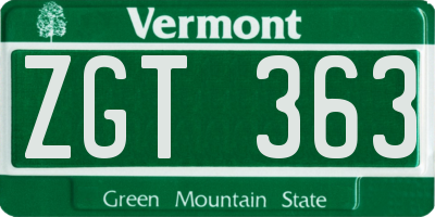 VT license plate ZGT363