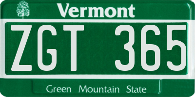 VT license plate ZGT365