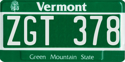 VT license plate ZGT378