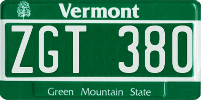 VT license plate ZGT380