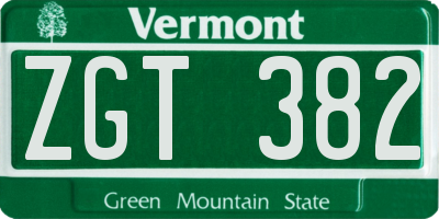 VT license plate ZGT382