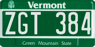 VT license plate ZGT384