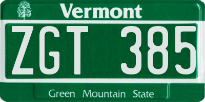 VT license plate ZGT385