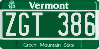 VT license plate ZGT386