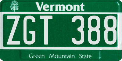 VT license plate ZGT388