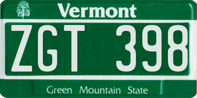 VT license plate ZGT398