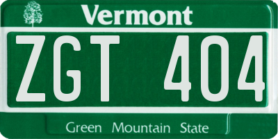 VT license plate ZGT404