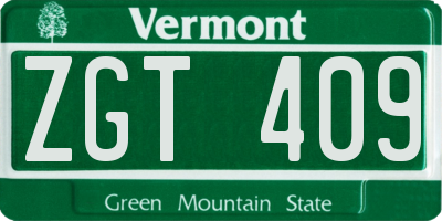 VT license plate ZGT409