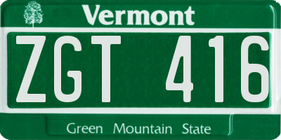 VT license plate ZGT416