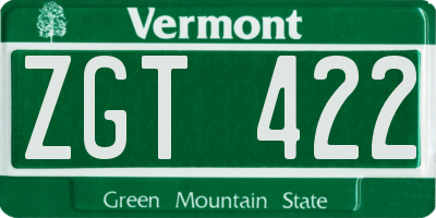 VT license plate ZGT422
