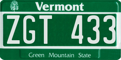 VT license plate ZGT433