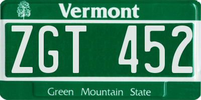 VT license plate ZGT452