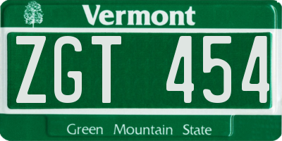VT license plate ZGT454