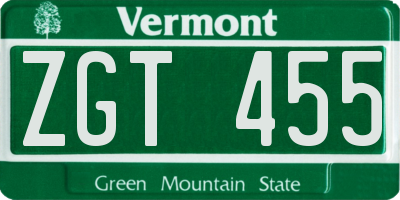 VT license plate ZGT455