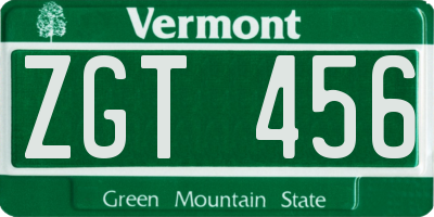 VT license plate ZGT456