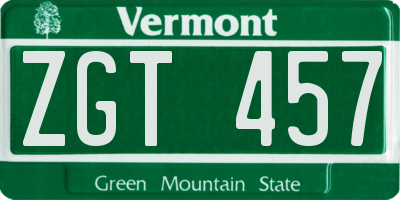 VT license plate ZGT457