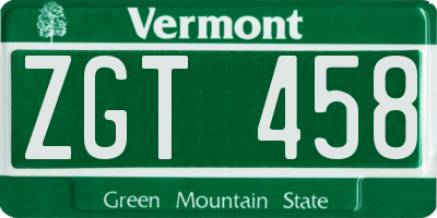 VT license plate ZGT458