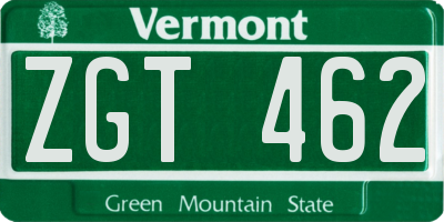 VT license plate ZGT462