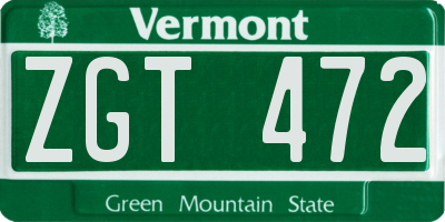VT license plate ZGT472