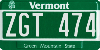 VT license plate ZGT474