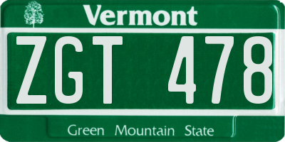 VT license plate ZGT478