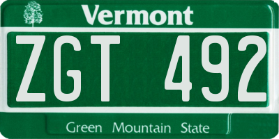 VT license plate ZGT492