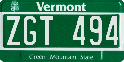 VT license plate ZGT494