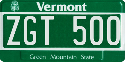 VT license plate ZGT500