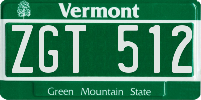 VT license plate ZGT512