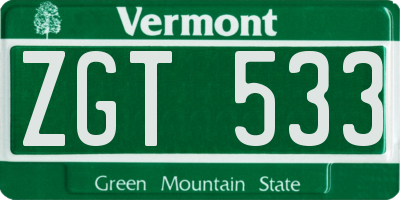 VT license plate ZGT533