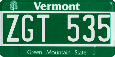 VT license plate ZGT535