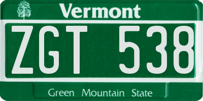 VT license plate ZGT538