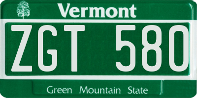 VT license plate ZGT580
