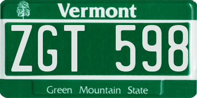 VT license plate ZGT598