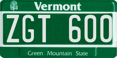 VT license plate ZGT600