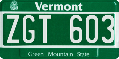 VT license plate ZGT603