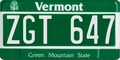 VT license plate ZGT647