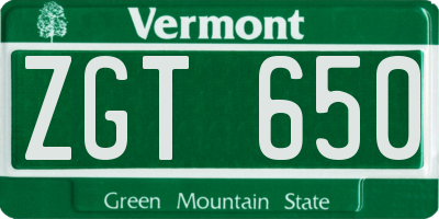 VT license plate ZGT650