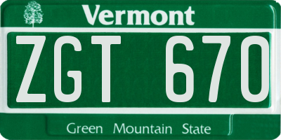 VT license plate ZGT670