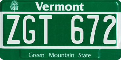 VT license plate ZGT672