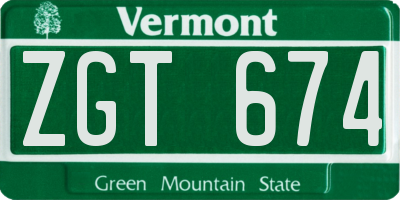 VT license plate ZGT674