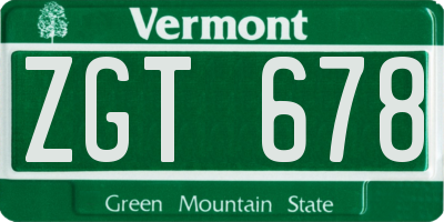 VT license plate ZGT678