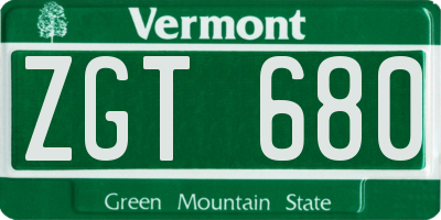 VT license plate ZGT680
