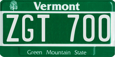 VT license plate ZGT700