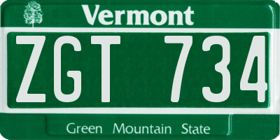 VT license plate ZGT734