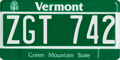 VT license plate ZGT742