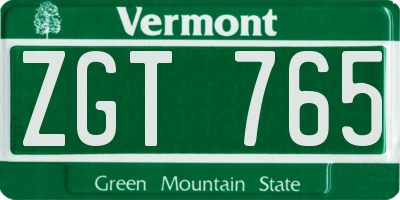 VT license plate ZGT765