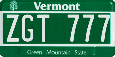 VT license plate ZGT777
