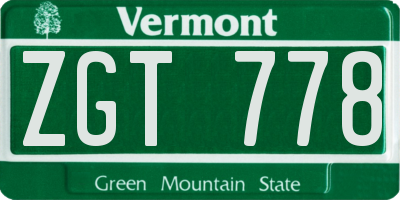 VT license plate ZGT778