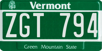 VT license plate ZGT794